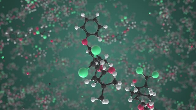 Permethrin molecule. Isolated molecular model. Looping 3D animation or motion background