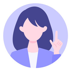 BusinessWoman cartoon character. People face profiles avatars and icons. Close up image of pointing Woman.