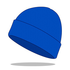 Blue Beanie Hat Template Vector on White Background