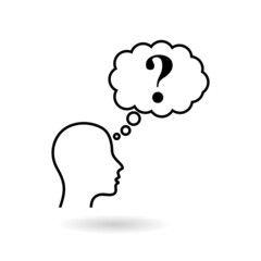 Head silhouette with cloud icon with shadow isolated on white background