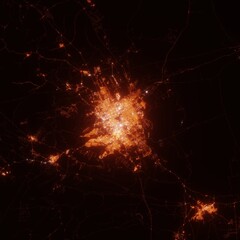 Fototapeta na wymiar Riyadh city lights map, top view from space. Aerial view on night street lights. Global networking, cyberspace