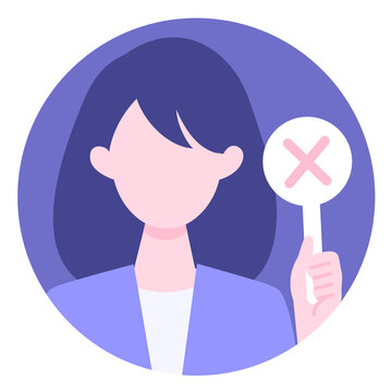 BusinessWoman cartoon character. People face profiles avatars and icons. Close up image of Woman having warning expression .