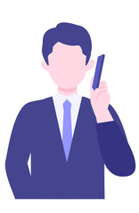 BusinessMan cartoon character. People face profiles avatars and icons. Close up image of man using smartphone.