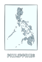 Sketch map of Philippines. Grayscale hand drawn map of the country. Filled regions with hachure stripes. Vector illustration.