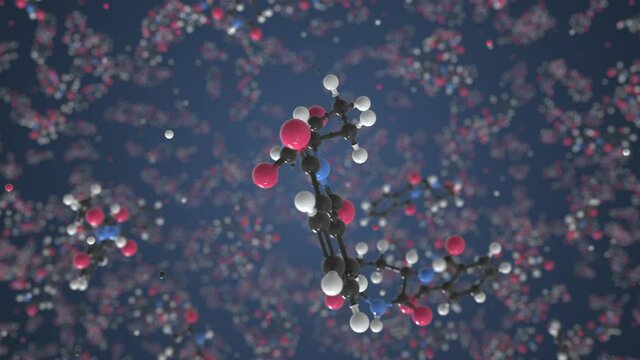 Thalidomide molecule. Isolated molecular model. Looping 3D animation or motion background
