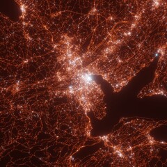 Lucerne city lights map, top view from space. Aerial view on night street lights. Global networking, cyberspace