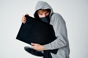 male thief crime anonymity caution balaclava isolated background