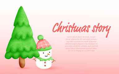 elf snowman stand under the christmas tree with christmas story wording.it is so sweet and cute design cartoon character in winter season.