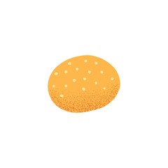 Whole wheat bun with sesame seeds. Small round bread. Cereal roll. French fresh bakery in doodle style. Colored flat vector illustration isolated on white background