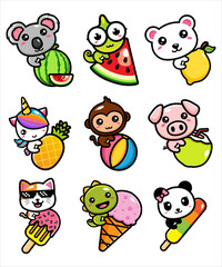 cute summer animal cartoon bundle set