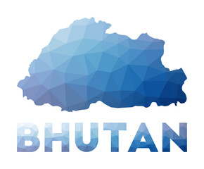 Low poly map of Bhutan. Geometric illustration of the country. Bhutan polygonal map. Technology, internet, network concept. Vector illustration.
