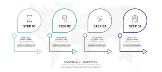 Modern vector flat illustration. Line infographic arrows template with four elements, arrows, icons. Timeline designed for business, presentations, web, interface, education, diagrams with 4 steps