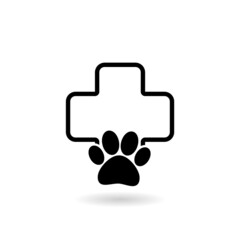 Paw First Aid Cross Veterinary Clinic icon with shadow