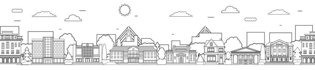  City view in the style of line art.Vector banner.