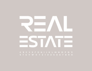 Vector modern logo Real Estate. Minimalistic modern Font. Futuristic Alphabet Letters and Numbers set