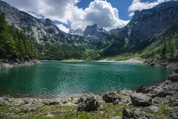 Fototapeta na wymiar Upper Gosau lake and Dachstein Mountains, Austria, Europe