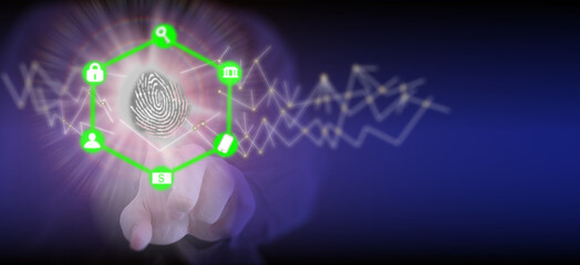 Fingerprint technology for security lock computer and password identity use biometric in business key scan control code online by human