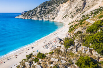 Aerial view of Petani Beach on the Kefalonia Island, Greece