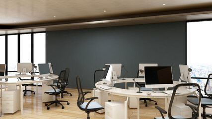 office area with blank wall 3d design interior