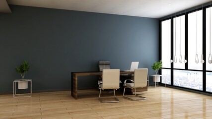 modern business office manager room with 3d design interior for company wall logo mockup