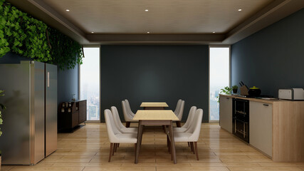 Naklejka na ściany i meble office kitchen room with 3d rendered design for company wall logo mockup