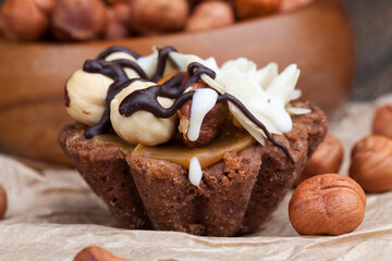 chocolate cake with nougat and roasted hazelnuts