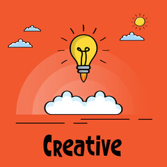 creative concept - light bulbs with one glowing rocket launch.