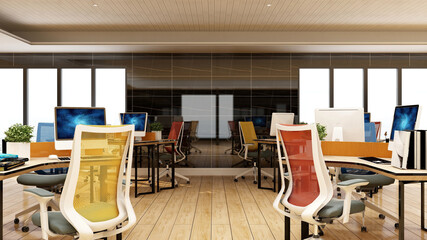 a blank wall in the office room for company logo mockup