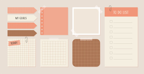 Cute memo template A collection of striped notes blank notebooks and torn notes used in a diary
