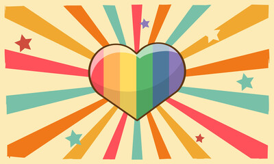 cartoon Gay pride heart retro concept.