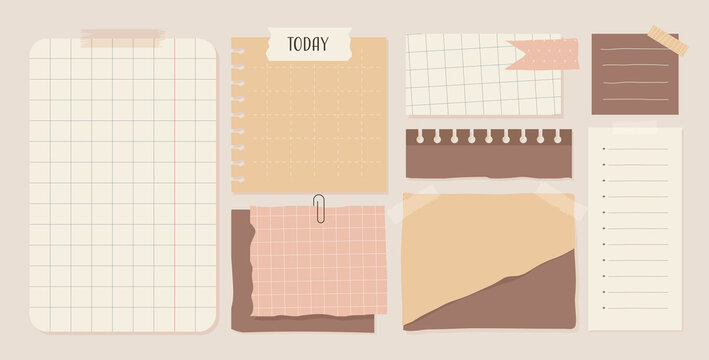 Cute memo template A collection of striped notes blank notebooks and torn notes used in a diary

