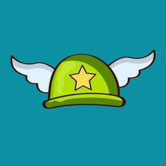 military helmet with wings.handwriten concept.