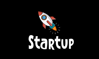 start up concept - comic start up text with rocket launch.