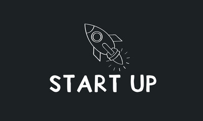 start up concept - comic start up text with rocket launch.