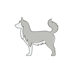 Single continuous line drawing of simple cute siberian husky puppy dog icon. Pet animal logo emblem vector concept. Trendy one line draw graphic design illustration