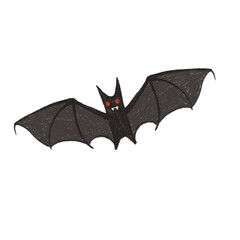 A small black bat with white background. Isolated illustration in procreate for Halloween holiday. Cute doodle drawing.
