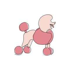 Single continuous line drawing of simple cute poodle puppy dog icon. Pet animal logo emblem vector concept. Modern one line draw design graphic illustration