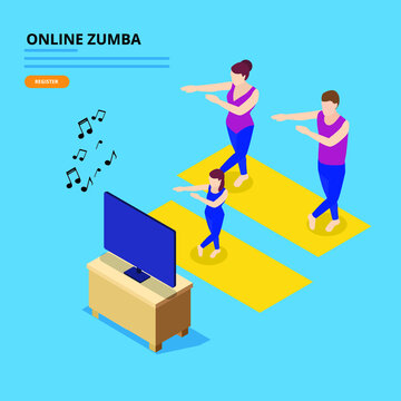 Zumba Class Online 3d Isometric Vector Illustration Concept For Banner, Website, Landing Page, Ads, Flyer Template