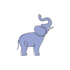 One continuous line drawing of big cute elephant company logo identity. African zoo animal icon concept. Modern single line vector graphic draw design illustration