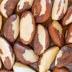 Brazil nuts on the table, chestnut texture
