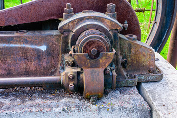 Details of the old steam threshing machine. Agricultural equipment
