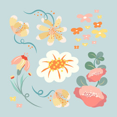 Obraz na płótnie Canvas Pastel flower, spring clipart flat design vector illustration