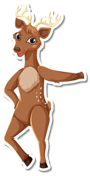 Deer standing cartoon character sticker