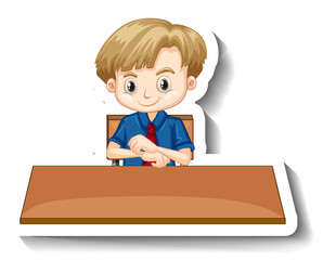 Student boy with school table cartoon