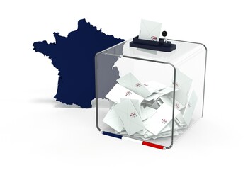 Urne de vote - élection présidentielle Française - Illustration 3D sur fond blanc