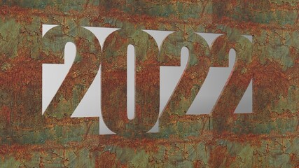 The year 2022 written in old vintage letterpress type.