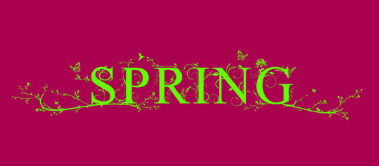 Spring: letters with elegant decorations, floral motifs and leaves. Vector image in vivid colour.