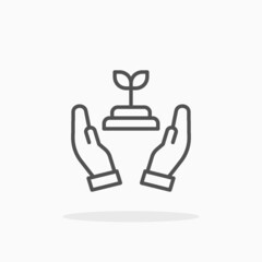 Plant in hand icon. Editable Stroke and pixel perfect. Outline style. Vector illustration. Enjoy this icon for your project.