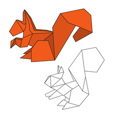 origami squirrels: colored and black and white lines 