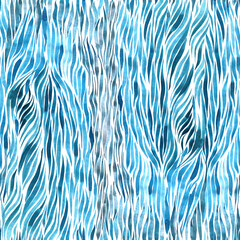 decorative  seamless watercolor pattern with blue curls and waves